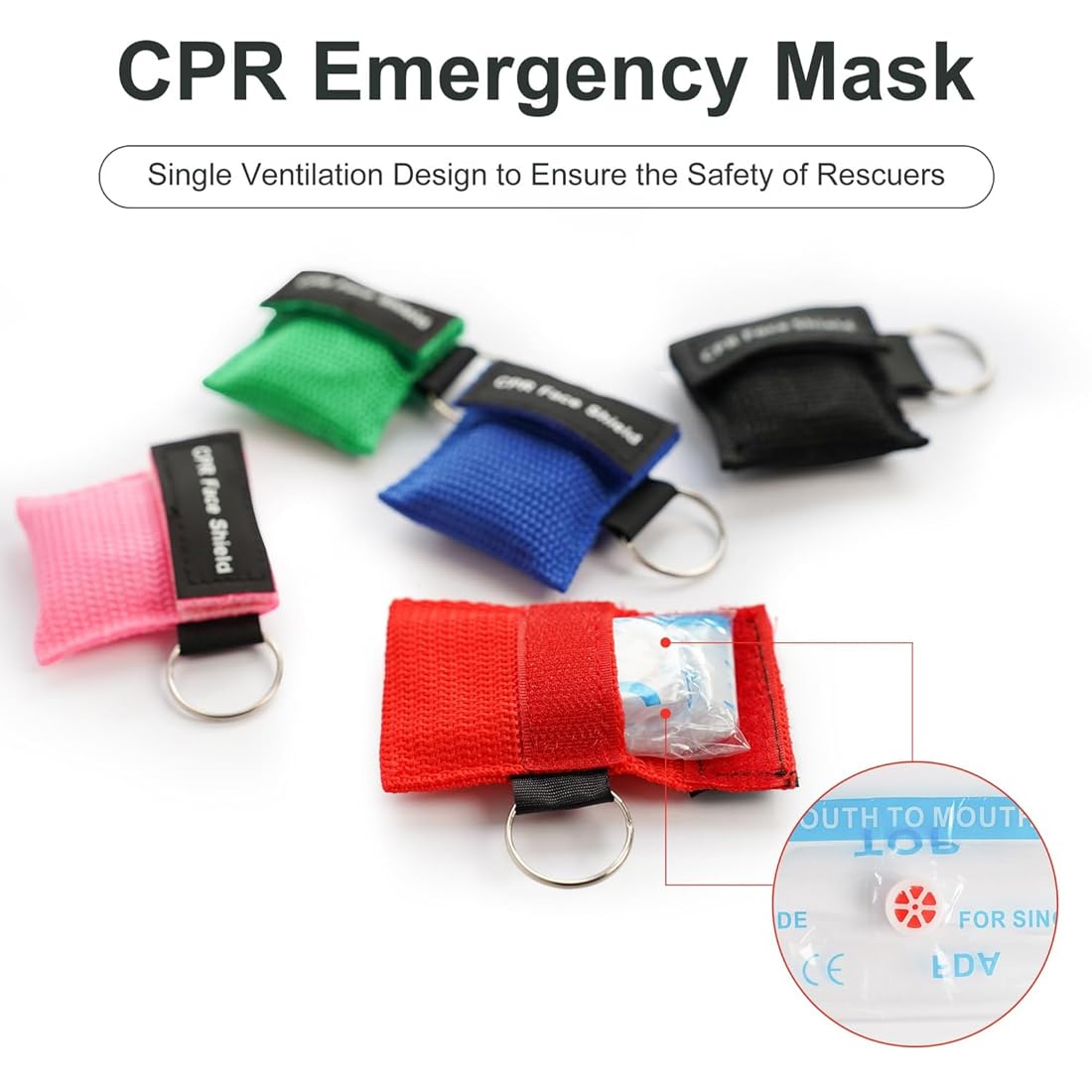4 Pezzi CPR Maschera Portachiavi Anello Set da CPR Mask Kit Face Shield Maschere Respiratore per il primo soccorso o la formazione AED