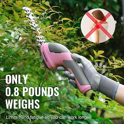 Workpro Cordless Grass Shear & Shrubbery Trimmer - 2 In 1 Handheld Hedge Trimmer 7.2V Electric Grass Trimmer Hedge Shears/Grass Cutter Rechargeable Lithium-Ion Battery And Type-C Cable - Pink Ribbon #TOP5