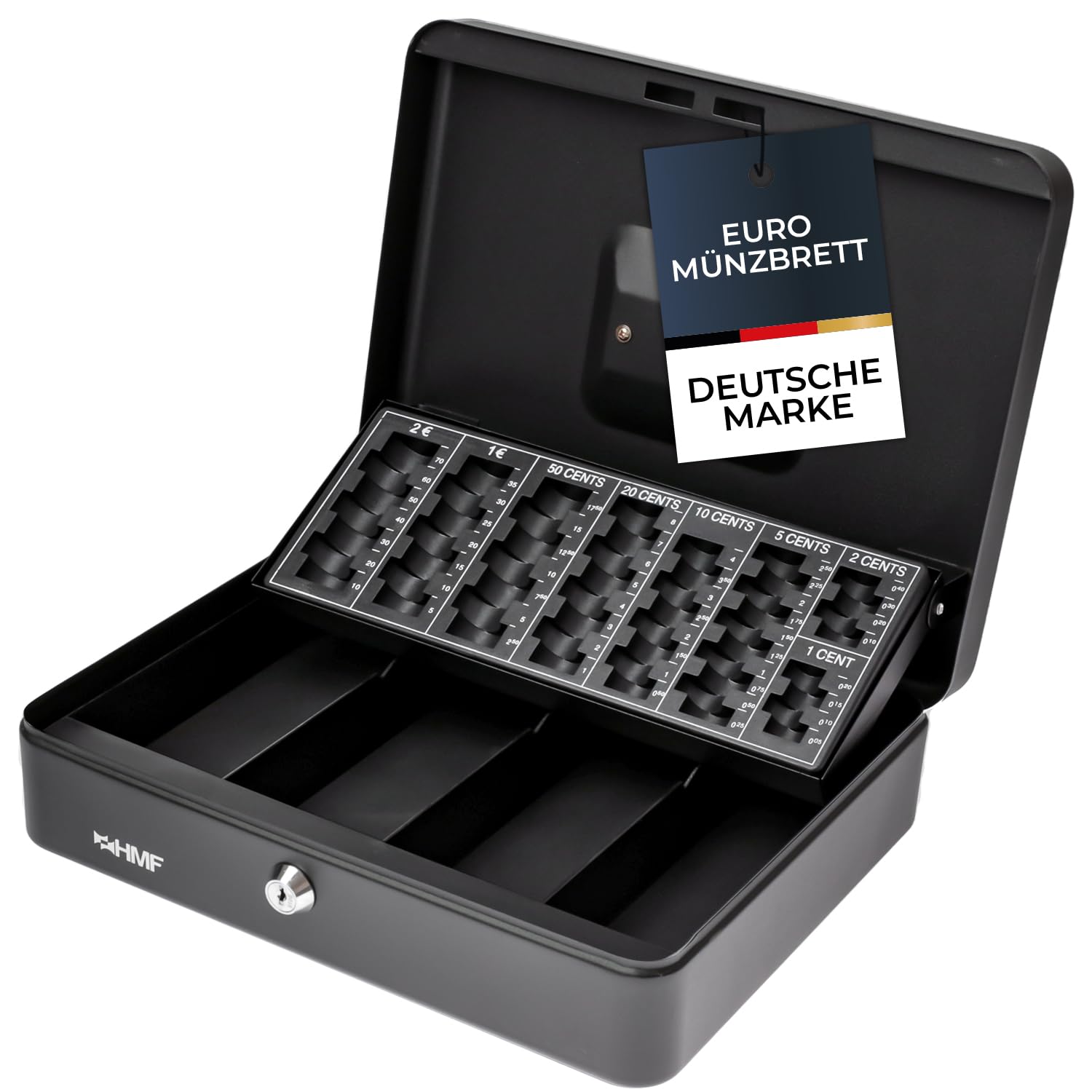 HMF 4215-02 Geldkassette abschließbar mit Münzzählbrett | 30,5 x 24 x 8,5 cm | Schwarz
