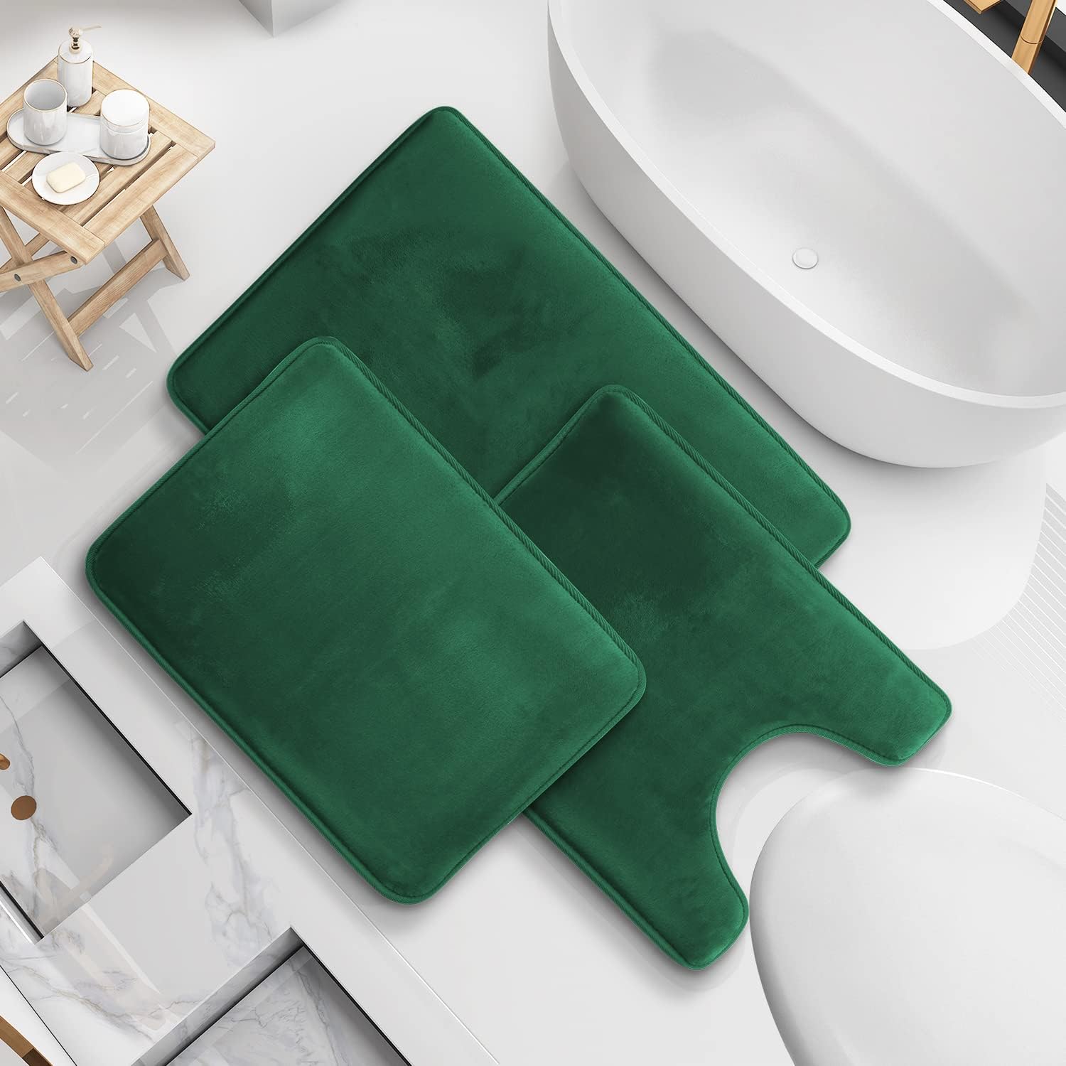 Clara Clark Bathroom Rugs, Velvet Memory Foam Bath Mat - Non-Slip Bath Rugs, Machine Wash, Dries Quickly - Ultra Soft Bath Mats for Bathroom, 3 Piece Hunter Green Bathroom Rug Set : Everything Else