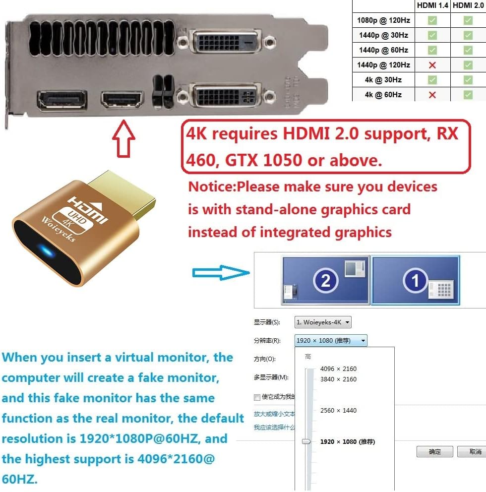 HDMI Dummy Plug（4K UHD） Headless Ghost Adapter,Virtual Monitor Display Emulator Compatible with Windows, Mac OS, Linux Support 4K/2K/1080P Multiple Resolutions(3 Pack) - Image 2