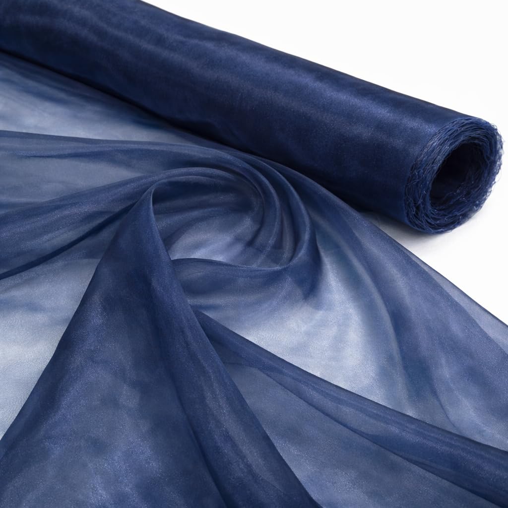 Navy 1 Meter Pack Plain Sheer Lightweight Organza Voile Drape Curtain, Wedding, Chair Sash Fabric 150cm Wide