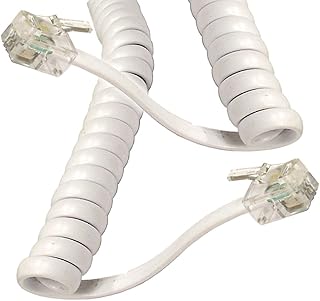 kenable Telephone Handset Coiled RJ10 Plug to RJ10 Plug Cable Lead White 3m [3 metres]