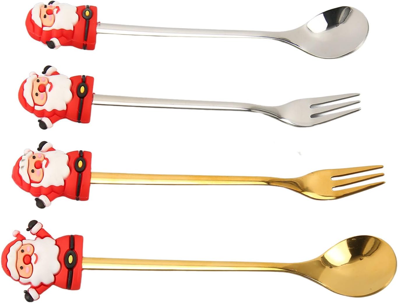Christmas Cutlery Set 4 Piece Elegant Stylish Coffee Spoons Forks Set Premium Stainless Steel Silicone For Holiday Dining Table Decor Gift Box Included