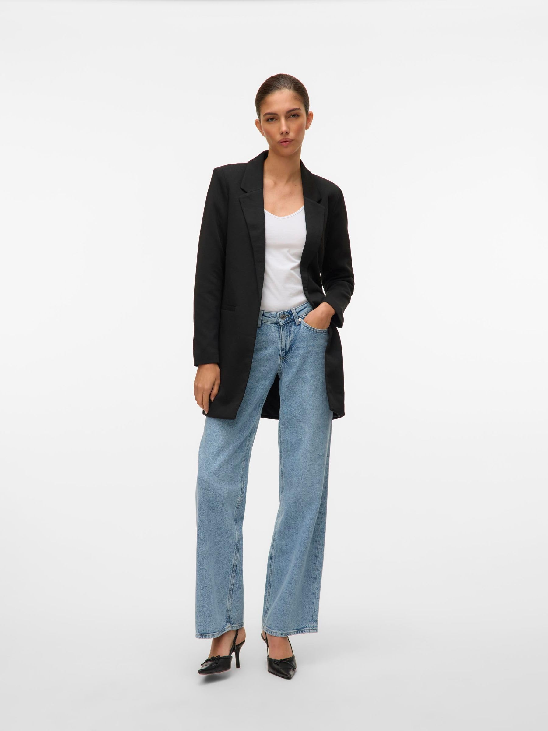 Vero Moda Vmverina Ls Long Blazer, Blazer Donna, Nero, 48