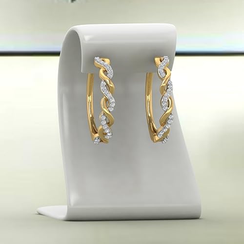 Miniatura 8 de Aretes de aro trenzados de diamantes de 15 quilates en oro de 10 quilates