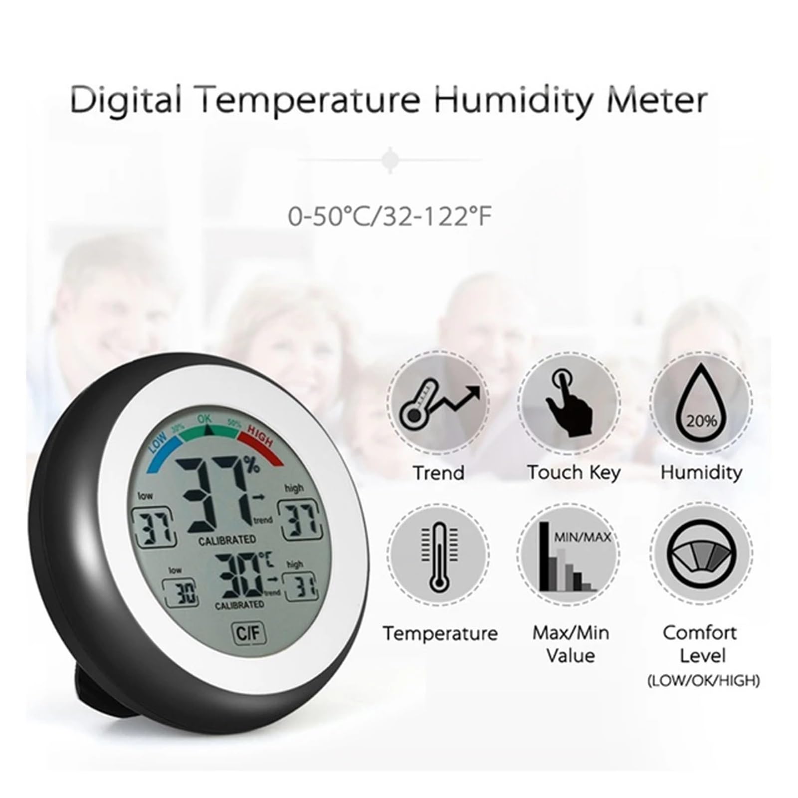 Termohigrómetro con Pantalla táctil LCD, termómetro Digital, higrómetro para Interiores de Coche, Sensor de Temperatura inalámbrico, estación meteorológica para Mantener la Salud