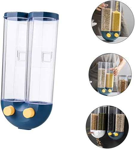 Miniatura 2 de PRETYZOOM Dispensador de granos montado en la pared para condimentos de arroz, diseño de ahorro de espacio con compartimentos dobles, hermético,