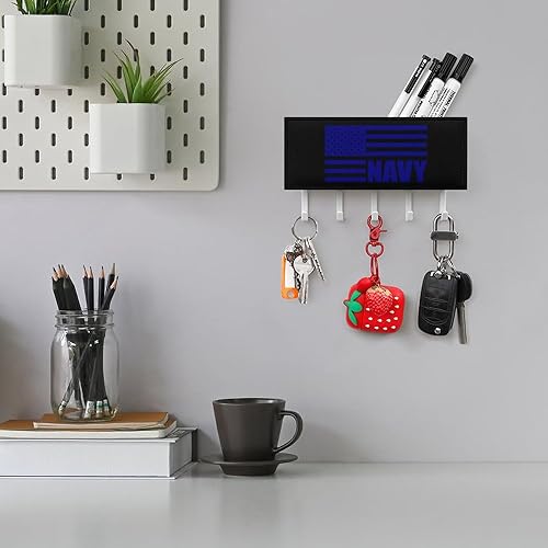 Miniatura 5 de Soporte para llaves montado en la pared de la bandera estadounidense de color azul marino, ganchos para llaves, organizador para entrada, pasillo,