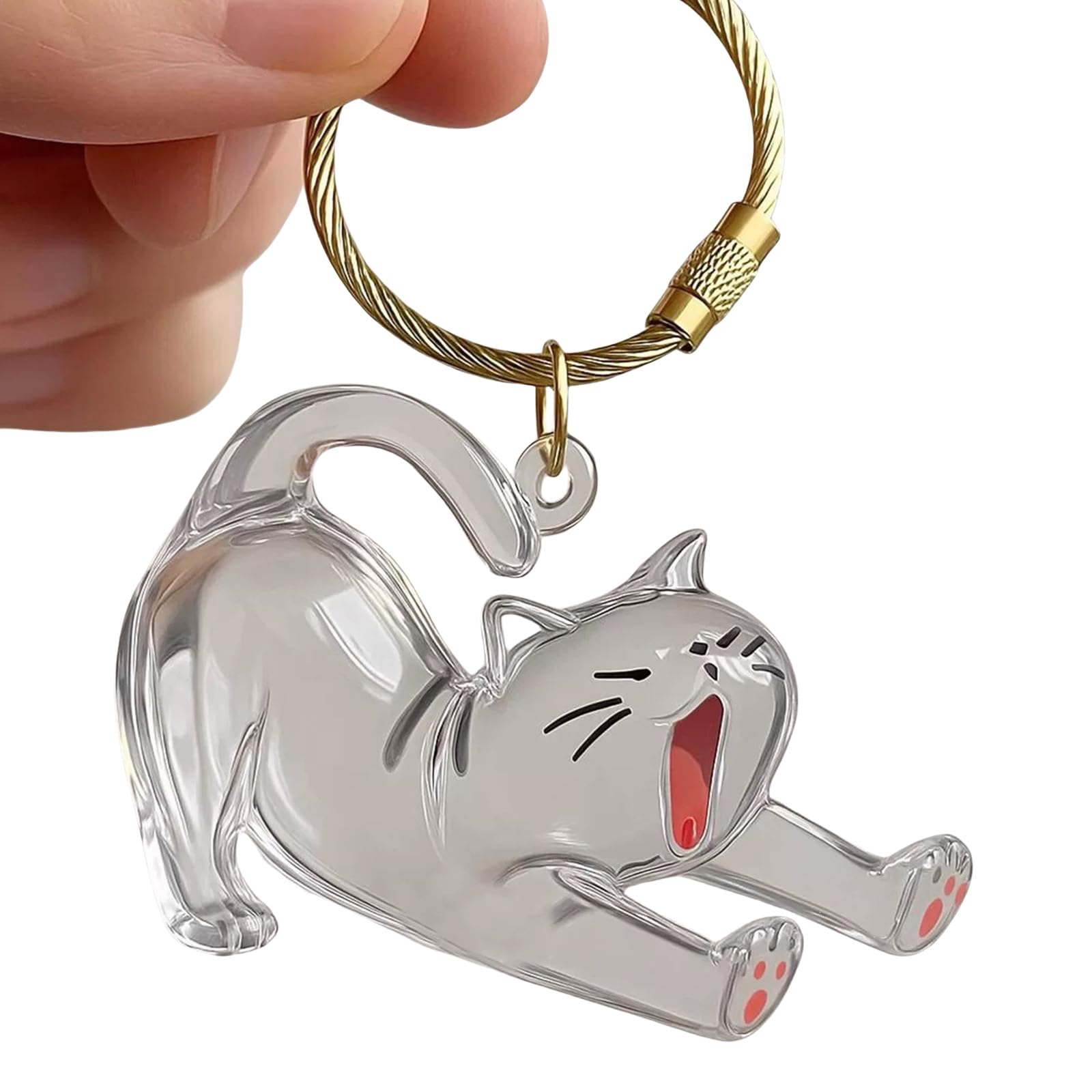 Oxxggkao Clear Acrylic Cats Hair Collector with Cats Pendant Decoration Keychain Furs Container for Travel Friendly Hair Collector Keychain