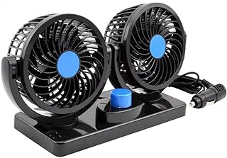 12V Dual Head Car Fan with Speed Control,Multicolor, Rotating Vehicle Cooling Fan