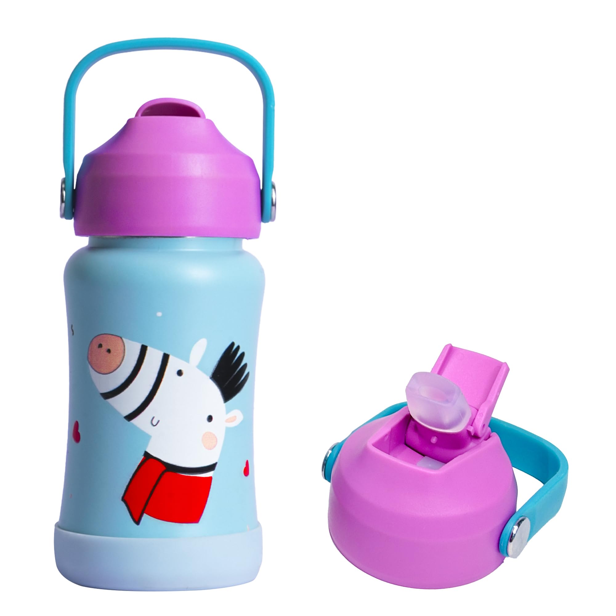rabitat Steel Play Kids Stainless Steel Water Bottle 450ml | 2 Year Warranty | Leakproof Sipper | Soft Silicone Spout, Flip-Lock Cap & Handle | BPA-Free 18/8 SS | Anti-Skid Base | Tottaly Adorable