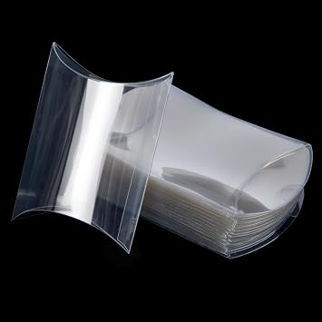 ISKYBOB 50 Pack Clear Plastic Pillow Boxes for Favors, Mini Pillow Gift Boxes for Candy Treats Transparent Packing Box 4x2