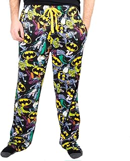Batman Logos & DC Comics Characters All Over Print Mens Black Sleep Pajama Pants