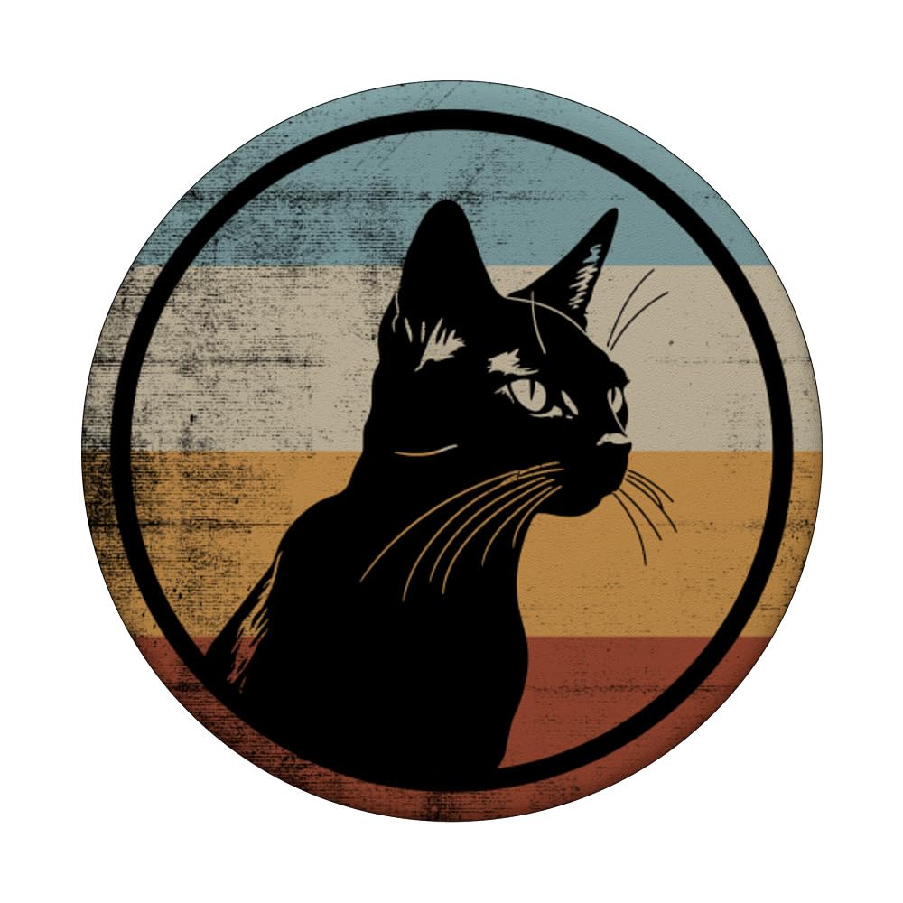 Retro Style Abyssinian Cat PopSockets Swappable PopGrip, Black - Image 3