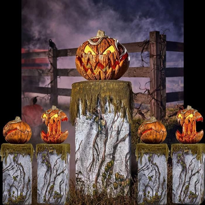 2023 New for TLsic Halloween Gourdo Animatronics, Scary Extendable Talking Pumpkin with Glowing Eyes, Retractable Mouth, Halloween Decorations Outdoor Scary Decor for Front Porch Yard Lawn Garden (A)