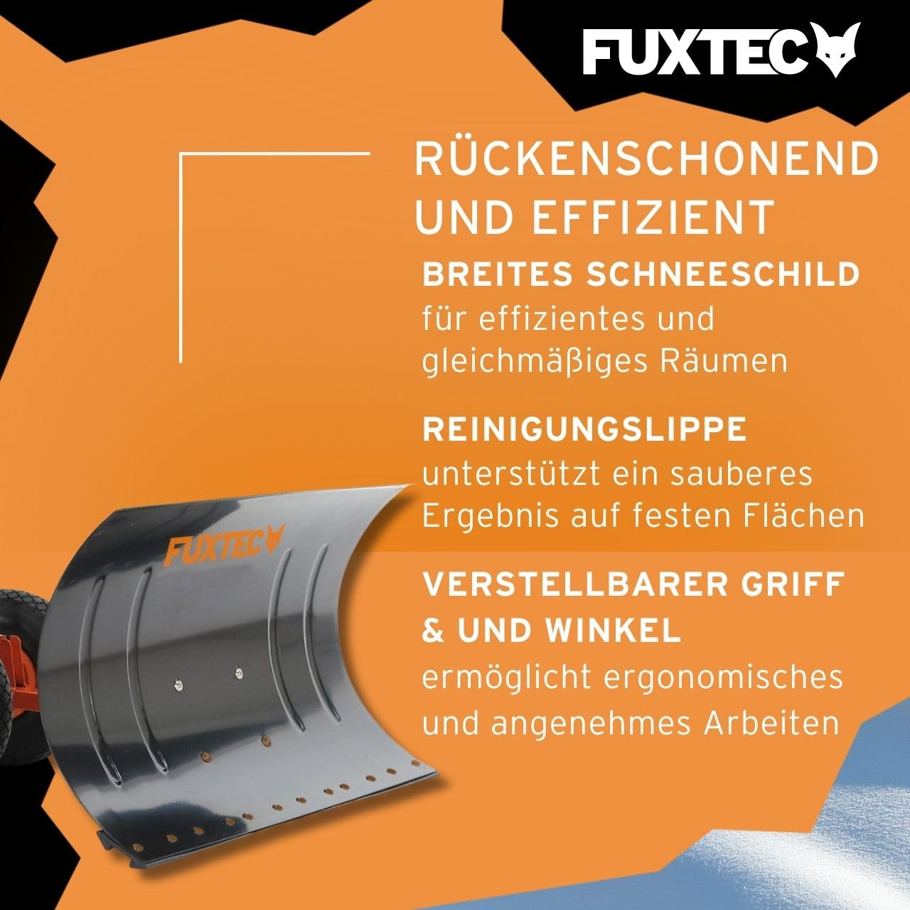 FUXTEC Schneeschaufel auf Rädern FX-SS740, höhenverstellbar - komfortables Schneeräumen, rückenschonender Schneeschieber, Schneeschild 75 cm Arbeitsbreite-Höhe 42 cm, platzsparend da zusammenklappbar