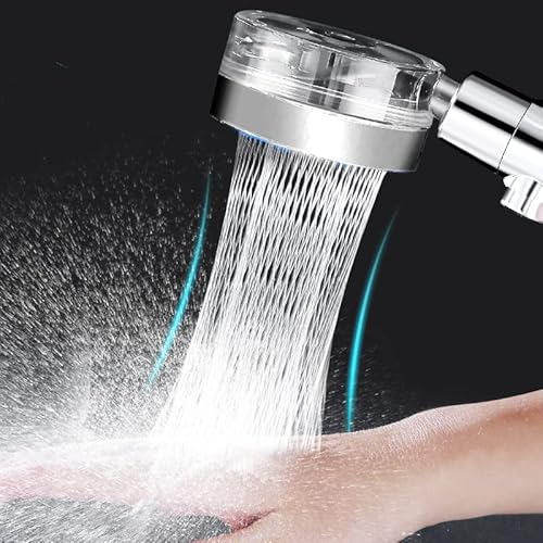 Hydro Jet Shower Head High Pressure Handheld Turbo Fan Shower Kit With Replacement Hose/Bracket/Cotton Filters And Bath Loofah, One Key Pause Switch 360 Degrees Rotating Transparent Gray #TOP1