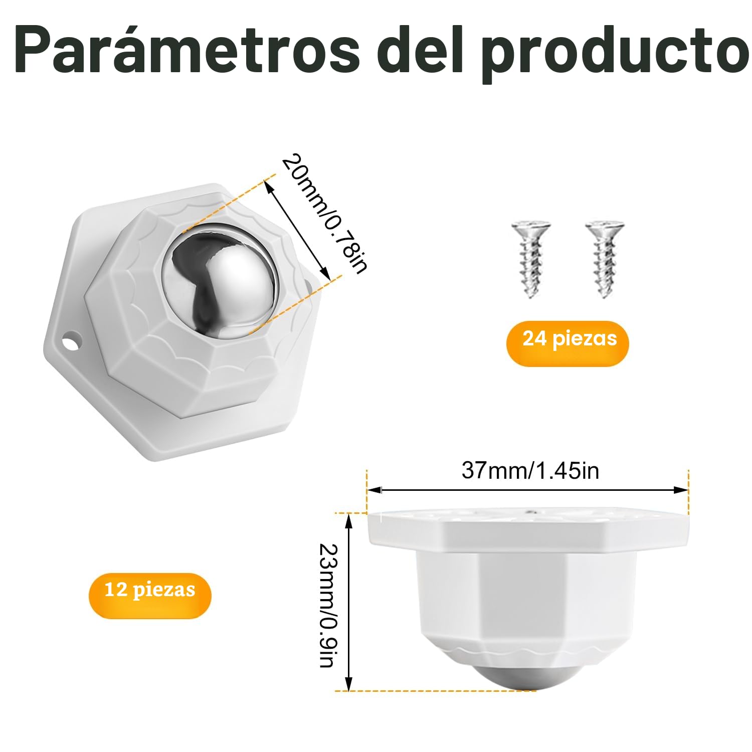 Juego de 12 Ruedas Giratorias Adhesivas para Muebles Pesados, Acero Inoxidable, Mini Ruedas para Electrodomésticos, Mesas y Sillas