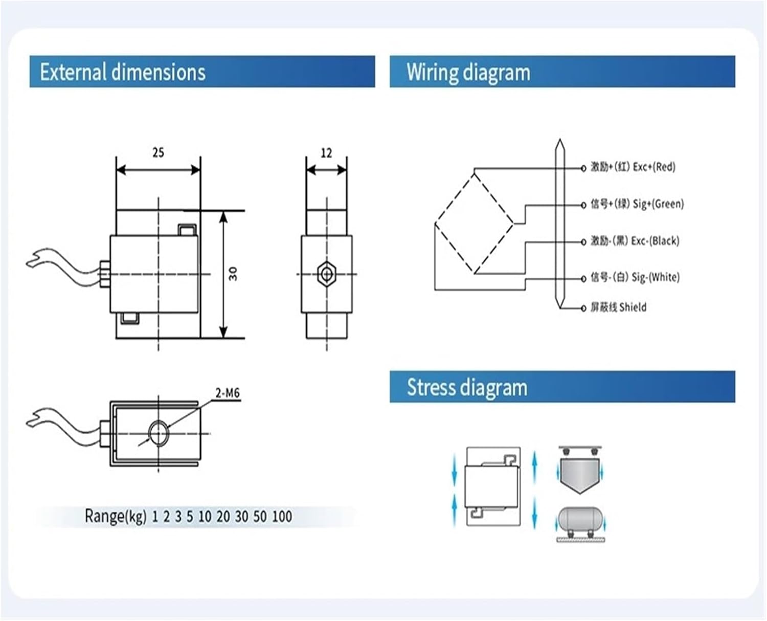 S Type Load Cell Sensor HX711 AD Module Weight Electronic Scale 5KG 10KG 20KG 30KG 50KG(Range 0-50KG)