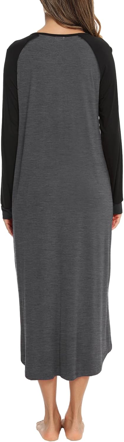 SWOMOG Womens Long Nightgowns Long Sleeve Nightshirt Soft Sleepwear Henley Nightdress Casual Calf Length Housecoat S-XXL - Image 4