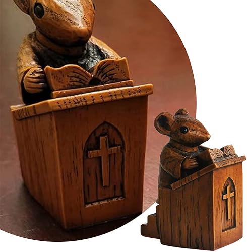 Vista 5 de Yuhoo Church Mouse Statue, Wooden Church Mouse in The Pulpit Collectible Figurine for Home and Office Desktop Decor, Mouse Ornament On The Pulpit