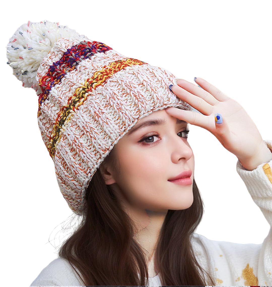 Wander Agio Women Winter Warm Crocheted Hat Windproof Beanies Caps Thick Fleece Lining Cold Weather Wool Knit Beanie