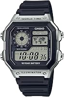 Vista 5 de Casio AE1200WH Series Men’s Digital Watch 100M WR Multi Alarms 100 SEC Stopwatch Countdown Timer World Map for World Time LED Light