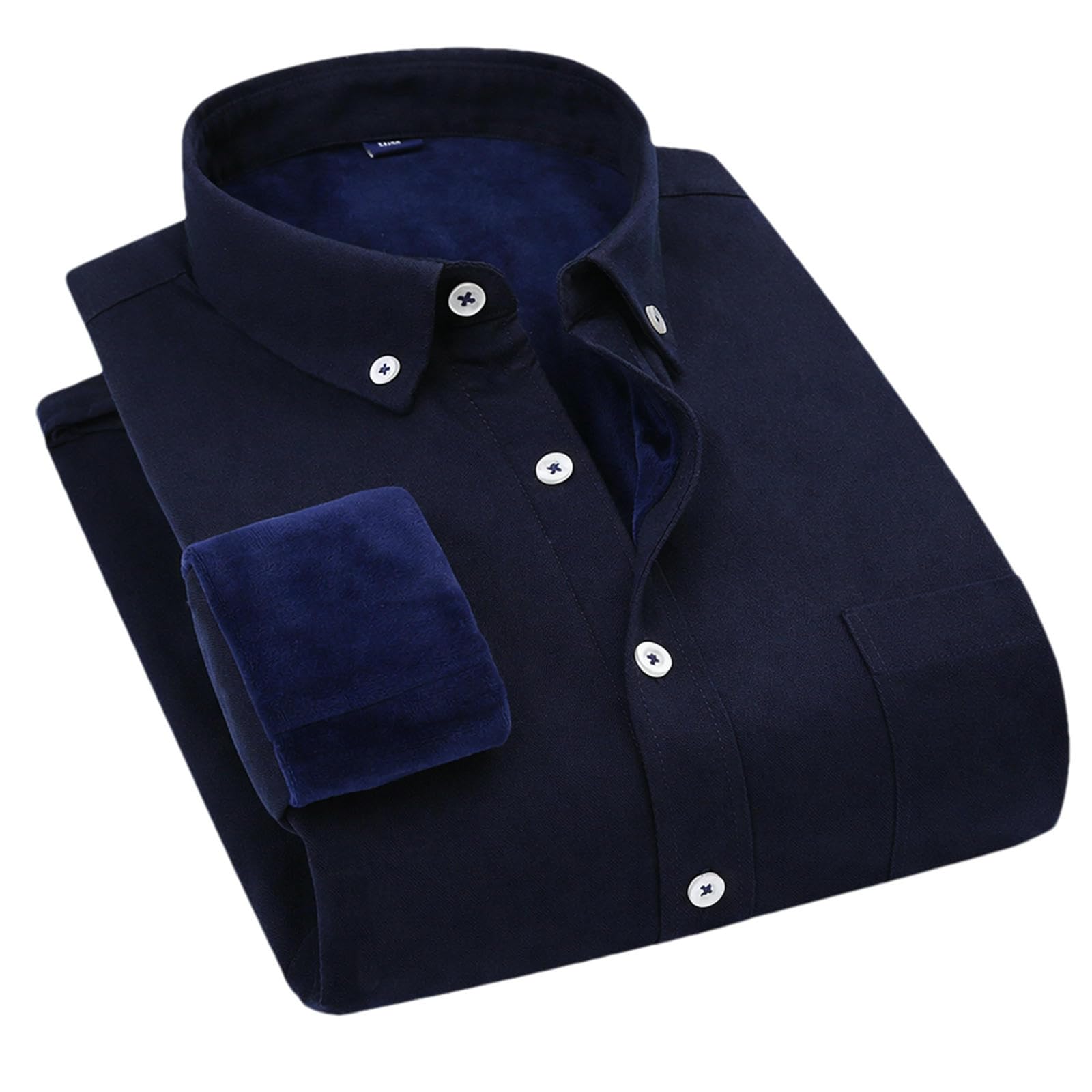 Camisa de tela Oxford con forro polar para hombre, con botones, informal, cálida, para invierno, oficina, con bolsillo, para hombre
