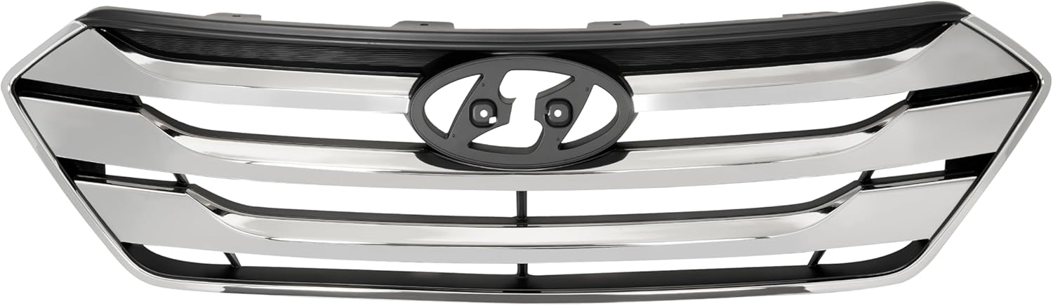 HECASA Front Grille+Lower Grille Compatible with 2013-2016 Hyundai Santa Fe Sport Plastic Grill Assembly Black+Silvery Painted+Chrome Replacement for HY1200163 HY1036118