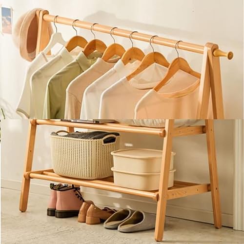 Miniatura 2 de Perchero de madera para ropa, estante multiusos, estantes de almacenamiento para ropa, para dormitorio, armario y lavandería (color del tronco, 23.6