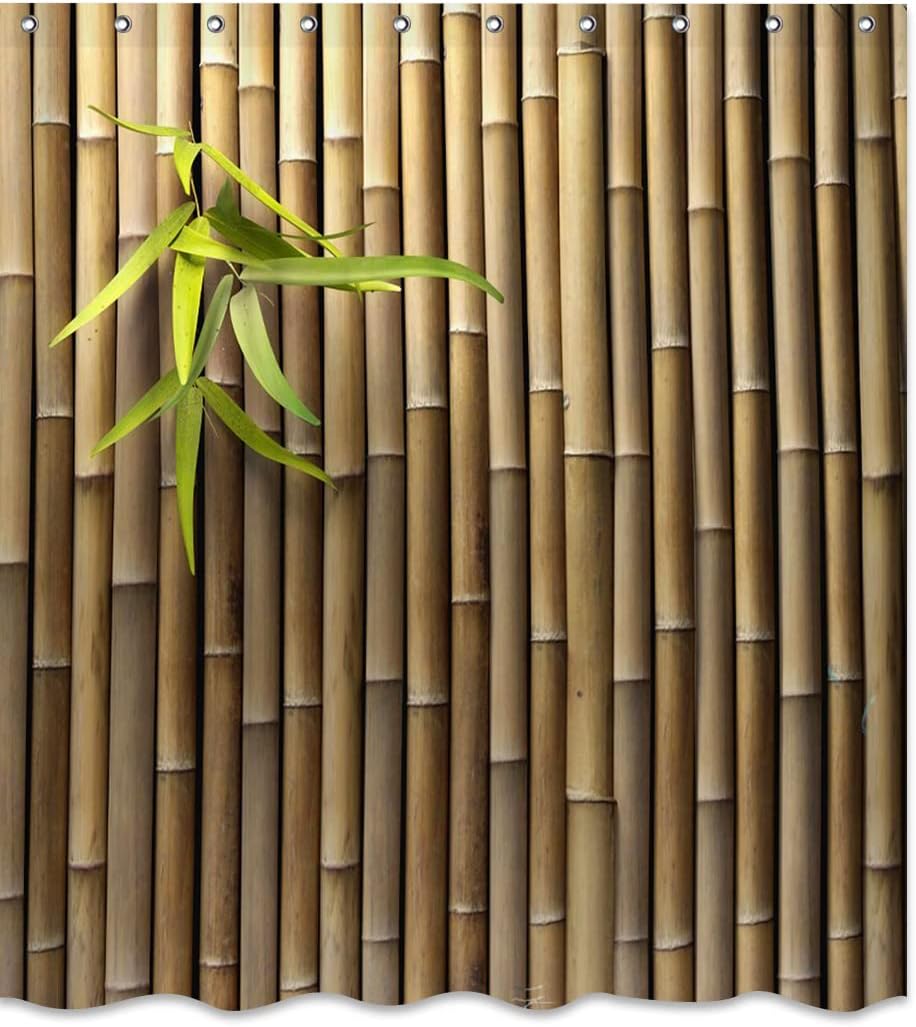 Bamboo 3D Printed Outdoor Shower Curtain Zen Japanese Nature Fabric Shower Curtains Sets Bathroom Decor with Hooks Waterproof Washable 71 x 78 inches Brown Green