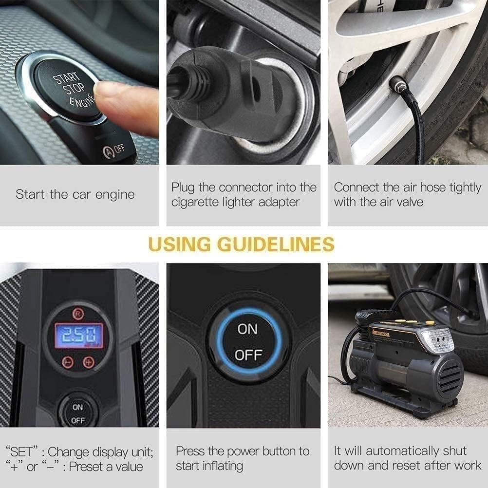 Inflador de neumáticos con compresor de aire, bomba de neumáticos de coche de 12 V CC con manómetro digital, con adaptador de corriente for coche, apagado automático for neumáticos de coche, bicicleta