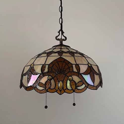 Miniatura 6 de Tiffany - Lámpara colgante de estilo barroco dorado con enchufe de vitrales dorados, bombillas LED incluidas para comedor, sala de estar, 16