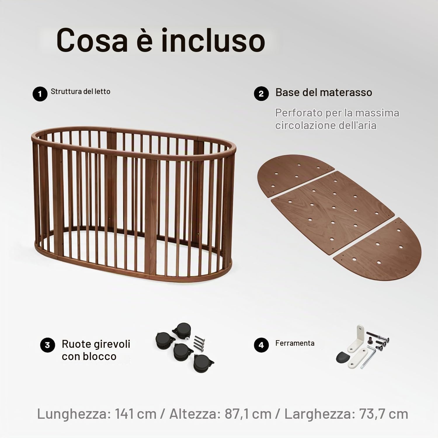 Stokke Letto Sleepi, Warm Brown - Letto ovale adatto dalla nascita fino ai 5 anni - Regolabile, elegante e flessibile - Telaio robusto in legno di faggio