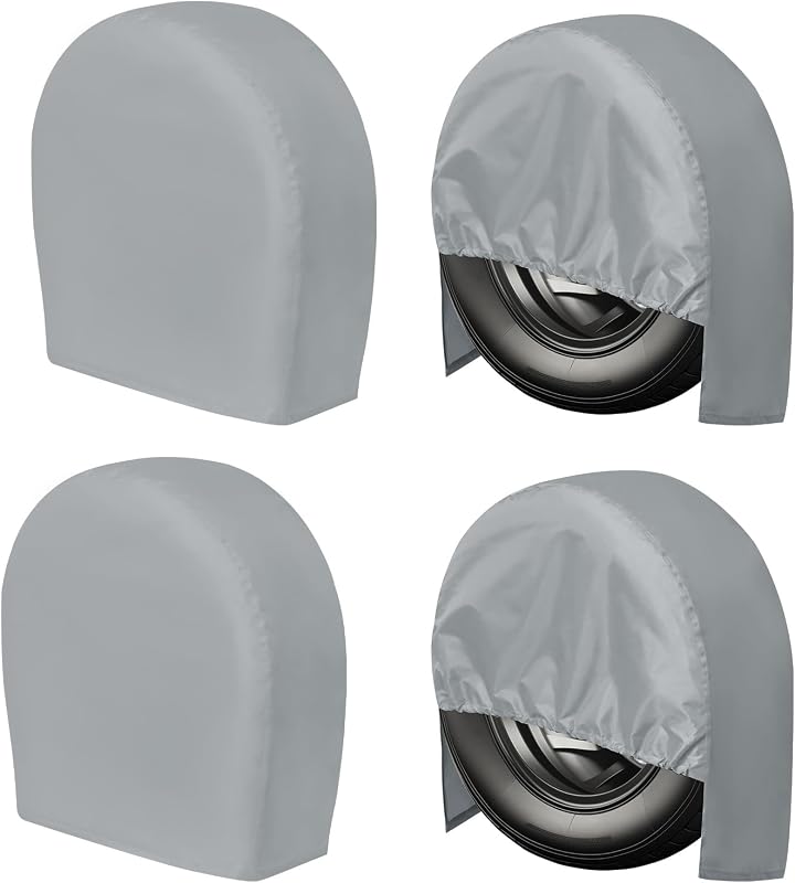 PureFit Universal Tire Covers Set of 4, Fits 24"-26" Inch Tire, Gray | UV Resistant Trailer Wheel Covers for Camper, SUV, Jeep, Trucks and RV