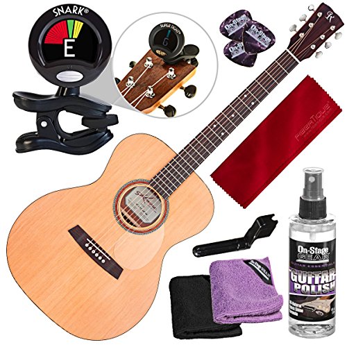 Kremona M15 Steel String Series Acoustic Guitar With Clip-On Tuner, Guitar Cleaner, And Basic Accessory Bundle #TOP18