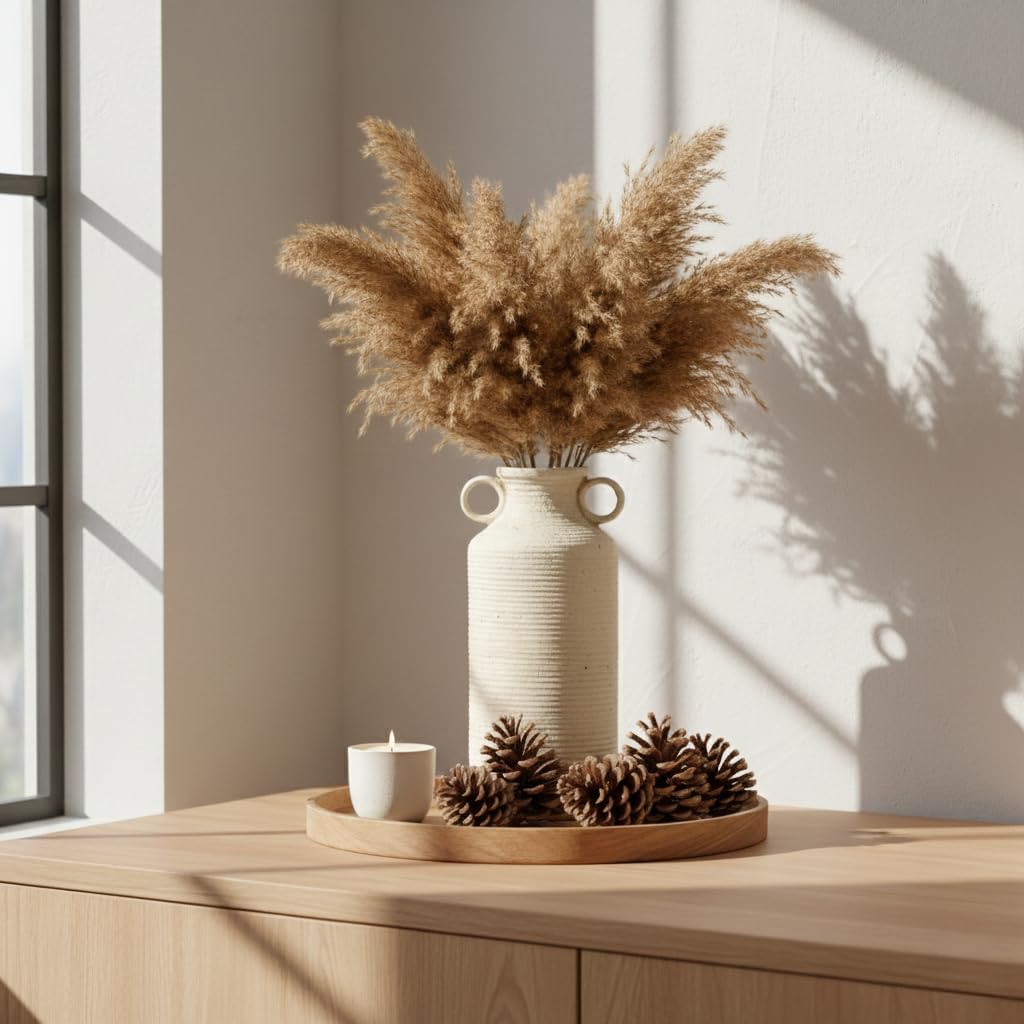 Ceramic Rustic Vase with 2 Round Handles, Antique Farmhouse Flower Vase, Vintage Terracotta Vases for Home Decor, Wedding, Living Room, Table, Shelf Decor - 10.2 Inch Tall, White - Image 9