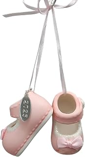 Babys First Christmas Ornament Baby Girl Booties - Pink Shoes - Year Hang Tag - Can Be Personalized - Gift Bag and Gift Box Included in Babys 1st