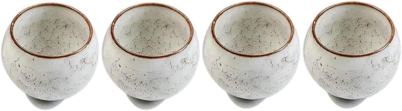 MQjzsh Handmade Chinese Japanese Tea Bowls, Tea Cup Set, 4 Pack, 110ml / 3.7oz for Office, Home, Gifts White