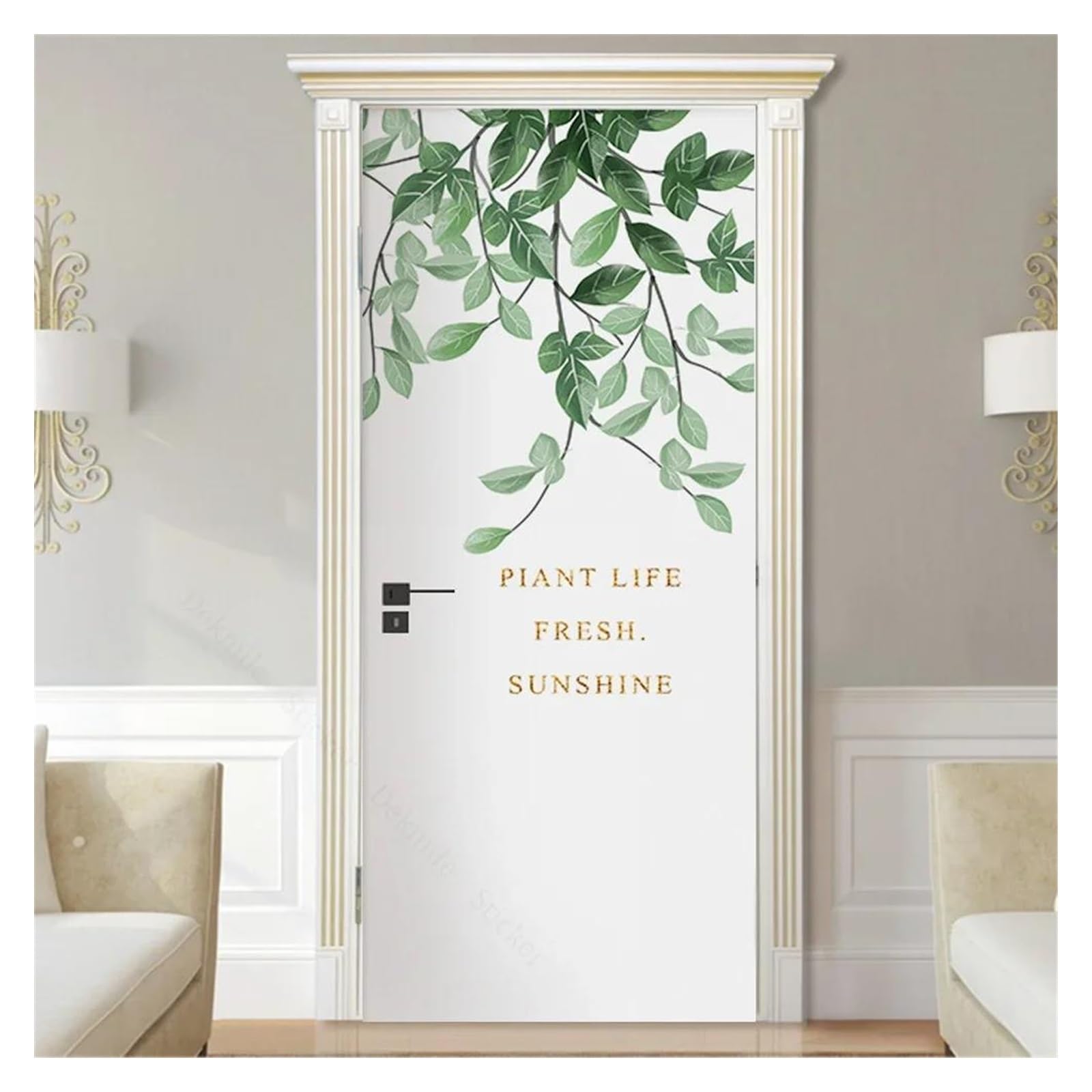 Sticker de porte palmier vert pour relooker un mur de chambre sans peindre