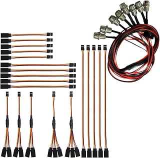 8Leds LED Light Headlights Taillight Kit Accessories & 18Pcs 3-Pin JR Servo Extension Cable,1 JR Male to 2/3 Female JR Y Harness Servo Cable & 3.93" 5.9" 11.8" JR Extension Wire