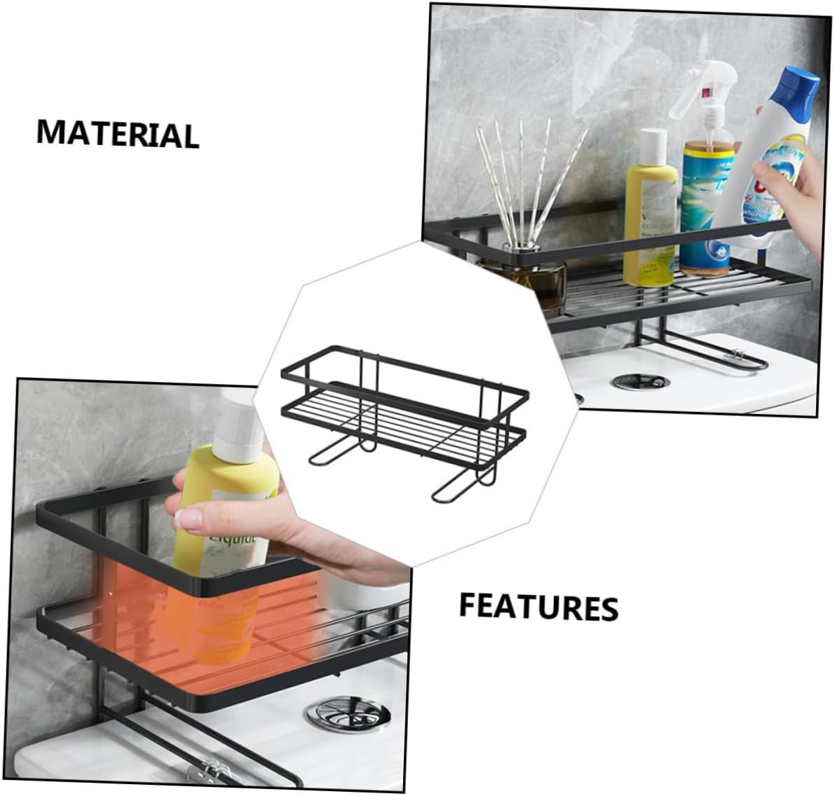 PRETYZOOM Household Bathroom Storage Rack Toilet Cistern Organizer with High Guardrail Non-Punching Installation Space-Saving Design for Sundries and Daily Necessities
