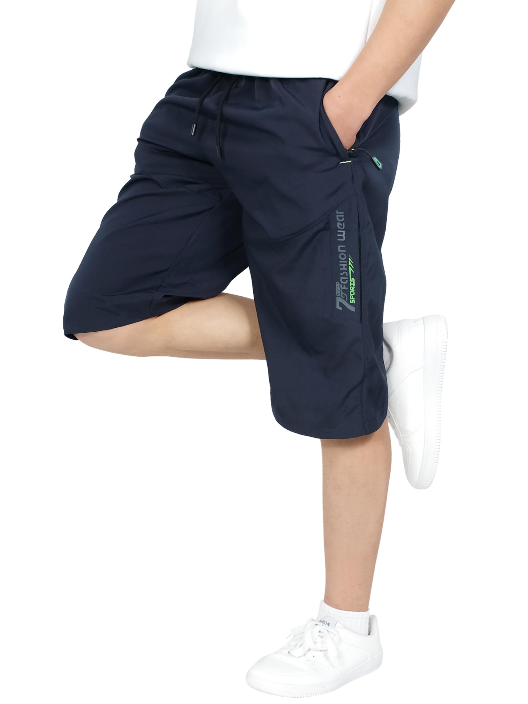 CAMLAKEE Shorts Garçon 3/4 Short Sport Enfant Pantalon Court Été avec Taille Élastique
