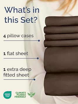 Extra Deep Queen Sheet Set - 6 Piece Breathable and Cooling Sheets - Brown | Hotel Luxury Bed Sheets Set, Easy & Secure Fit, Ultra-Soft, Wrinkle & Fade Free, Comfy Sheets Set with Extra Deep Pockets