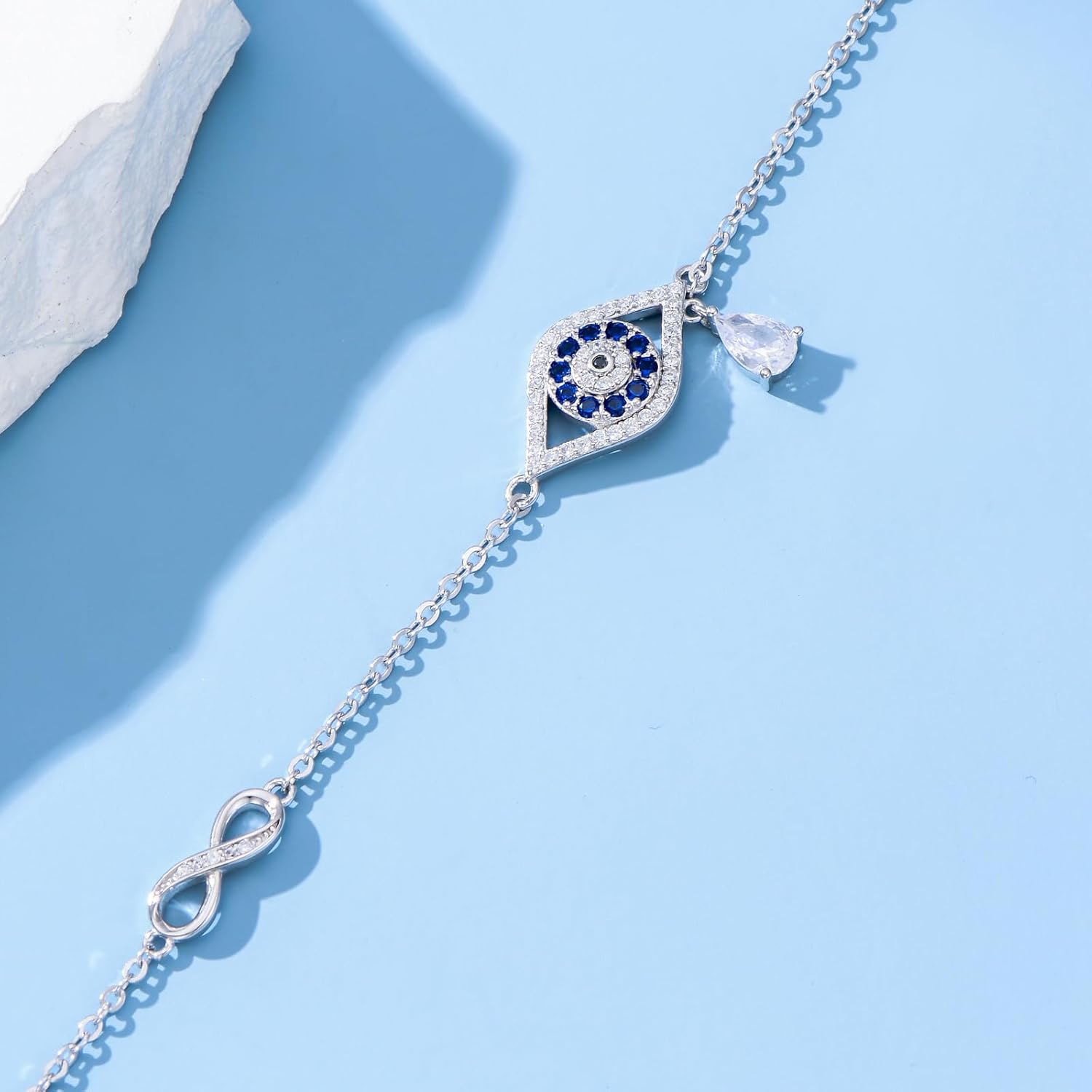 Evil Eye Bracelet for Women 925 Sterling Silver Infinity Bracelet Evil Eye Protection Jewelry Gift for Birthday Christmas - Image 2