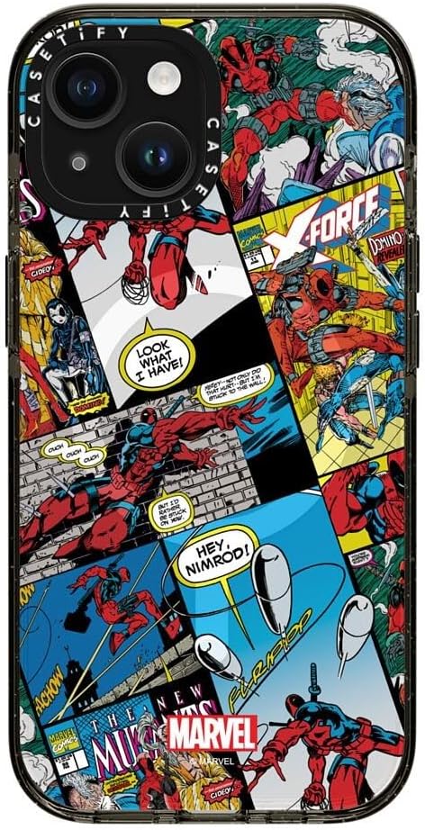 CASETiFY Impact iPhone 15 Case [Deadpool & Wolverine Co-Lab / 6.6ft Drop Protection/Magsafe] - Comic Collage case - Clear Black