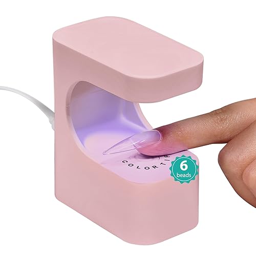 Mini luz UV para uñas de gel rosa, lámpara de uñas UV, 6 cuentas con 2 temporizadores para extensión rápida, lámpara LED portátil de curación de