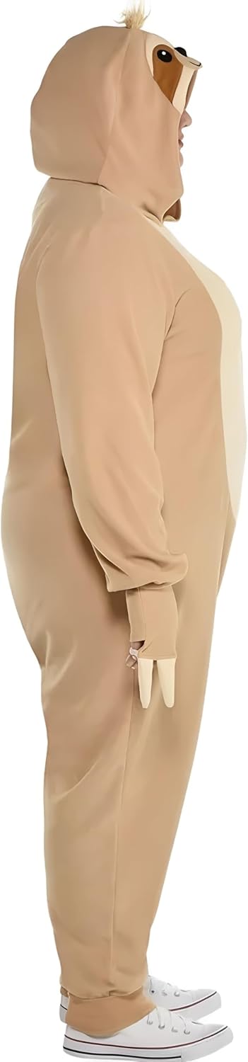 Adult Brown & Beige Sloth Zipster Jumpsuit (Plus XXL) - 1 Pc. - Comfy & Stylish, Perfect for Parties, Halloween & Chill Nights
