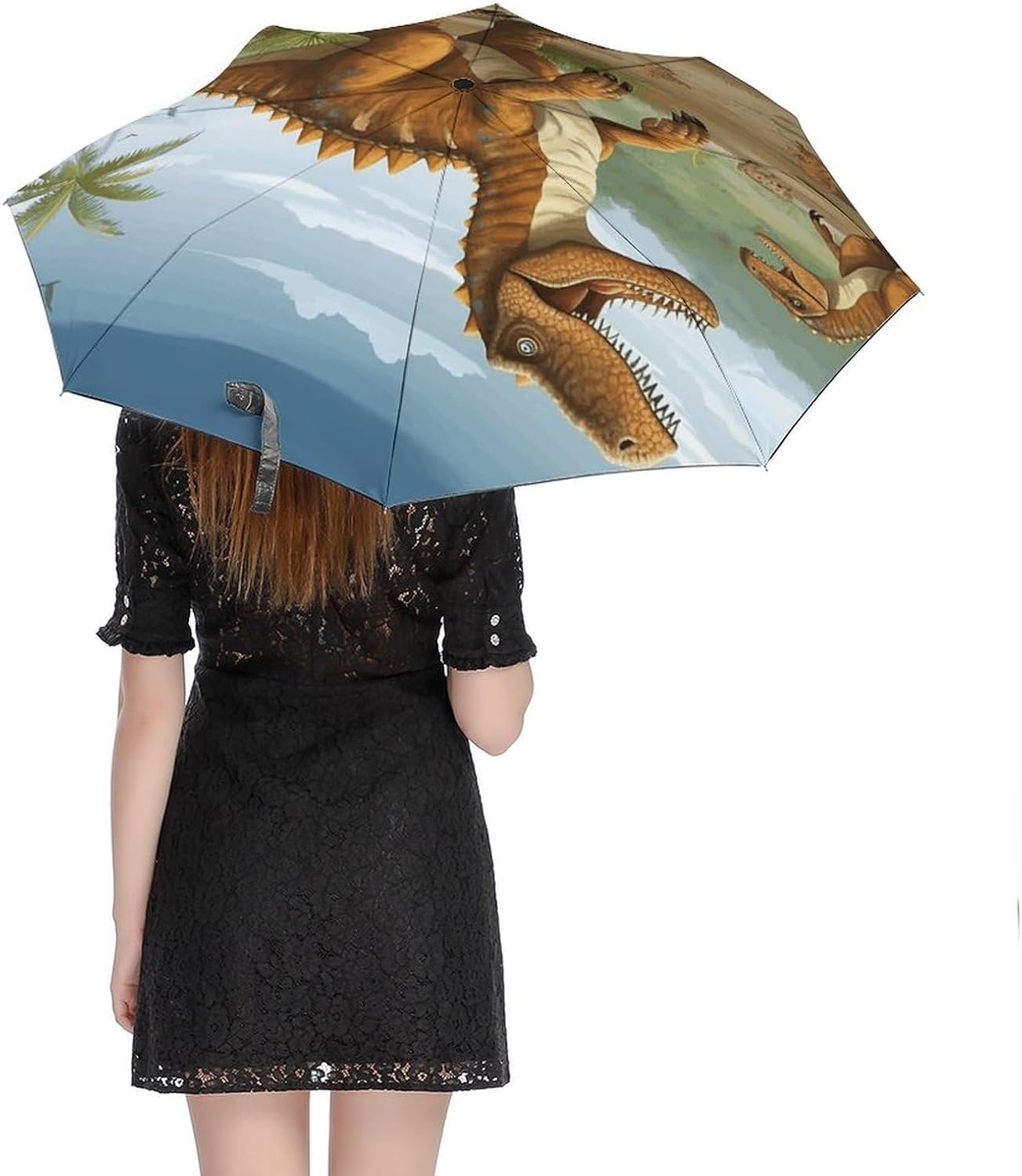 Windproof Travel Umbrellas for Rain Auto Open Close Folding Rain Umbrella Jurassic Period Dinosaur Portable Umbrella for Travel